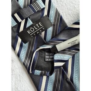 Kolte Italy Melange Blue Navy Striped Woven 100% Silk Tie Necktie Made in Italy
